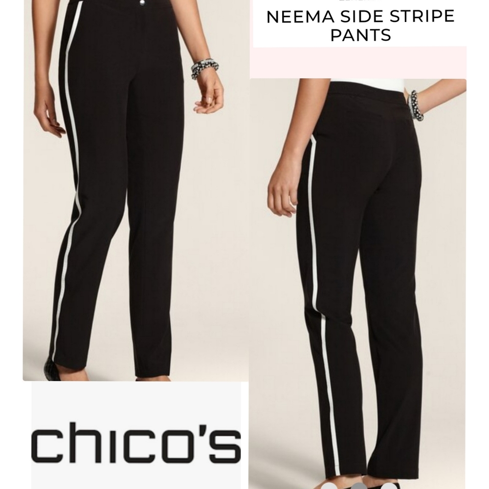 Chico's Zenergy Black Pants with White Stripes